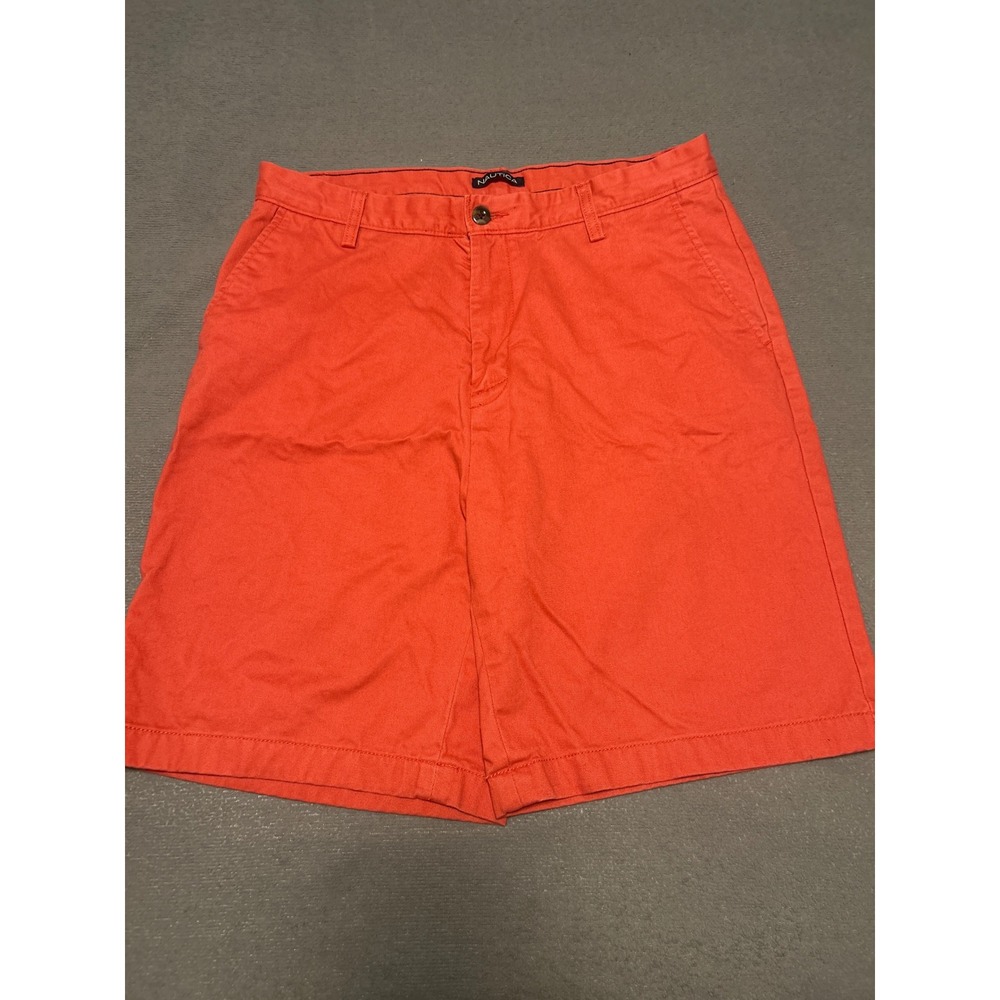 Nautica Mens 34 Coral Orange Cotton Chino Shorts Flat Front Classic Fit Summer